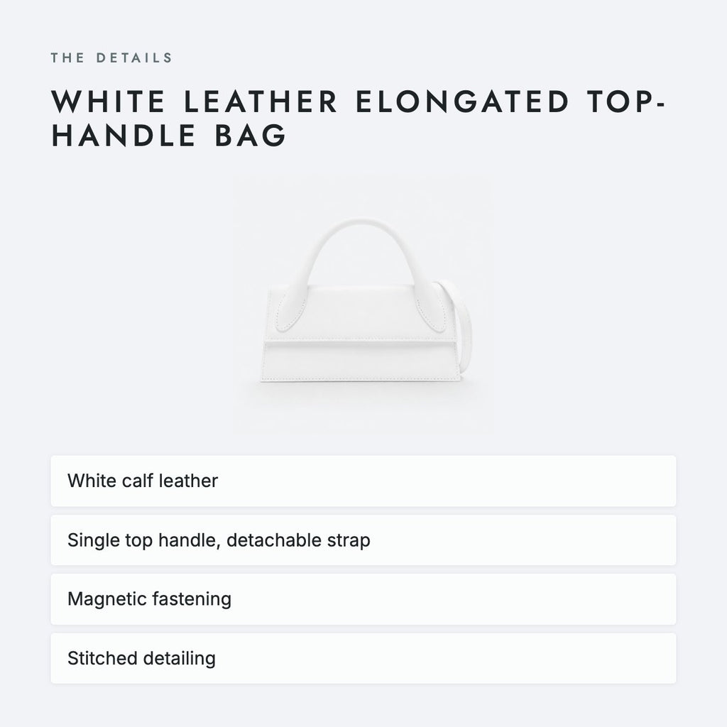 White Leather Elongated Top-Handle Bag, photo 4