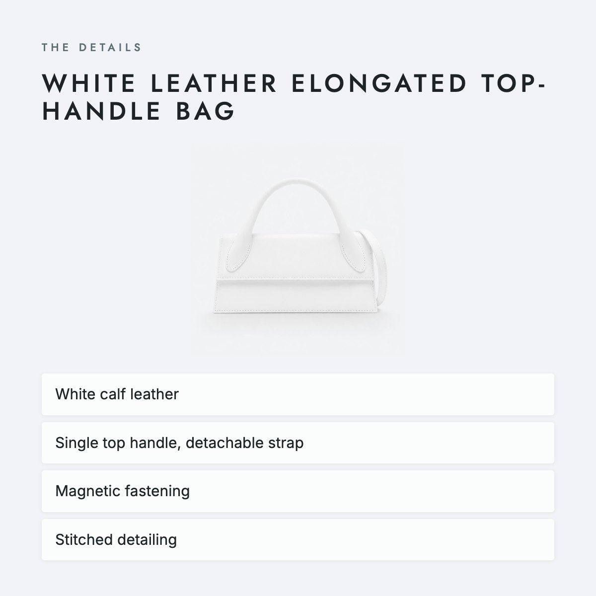 White Leather Elongated Top-Handle Bag, photo 4
