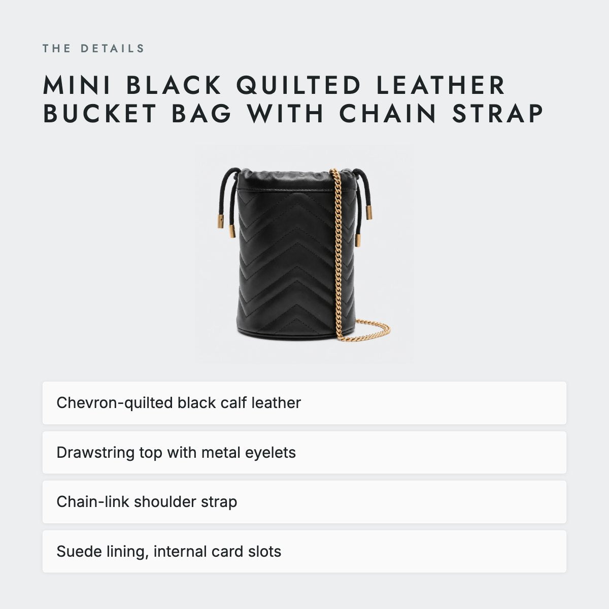 Mini Black Quilted Leather Bucket Bag with Chain Strap, photo 4