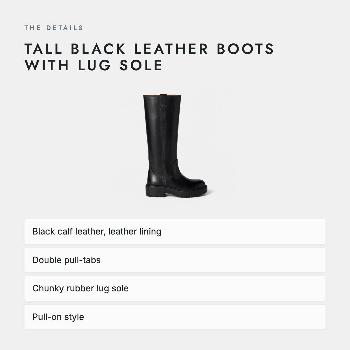 Tall Black Leather Boots with Lug Sole, photo 4