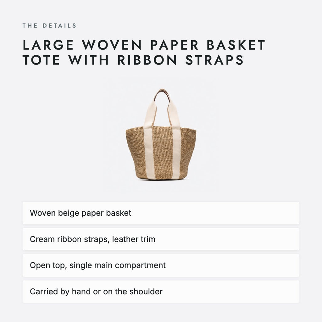 Large Woven Paper Basket Tote with Ribbon Straps, photo 4