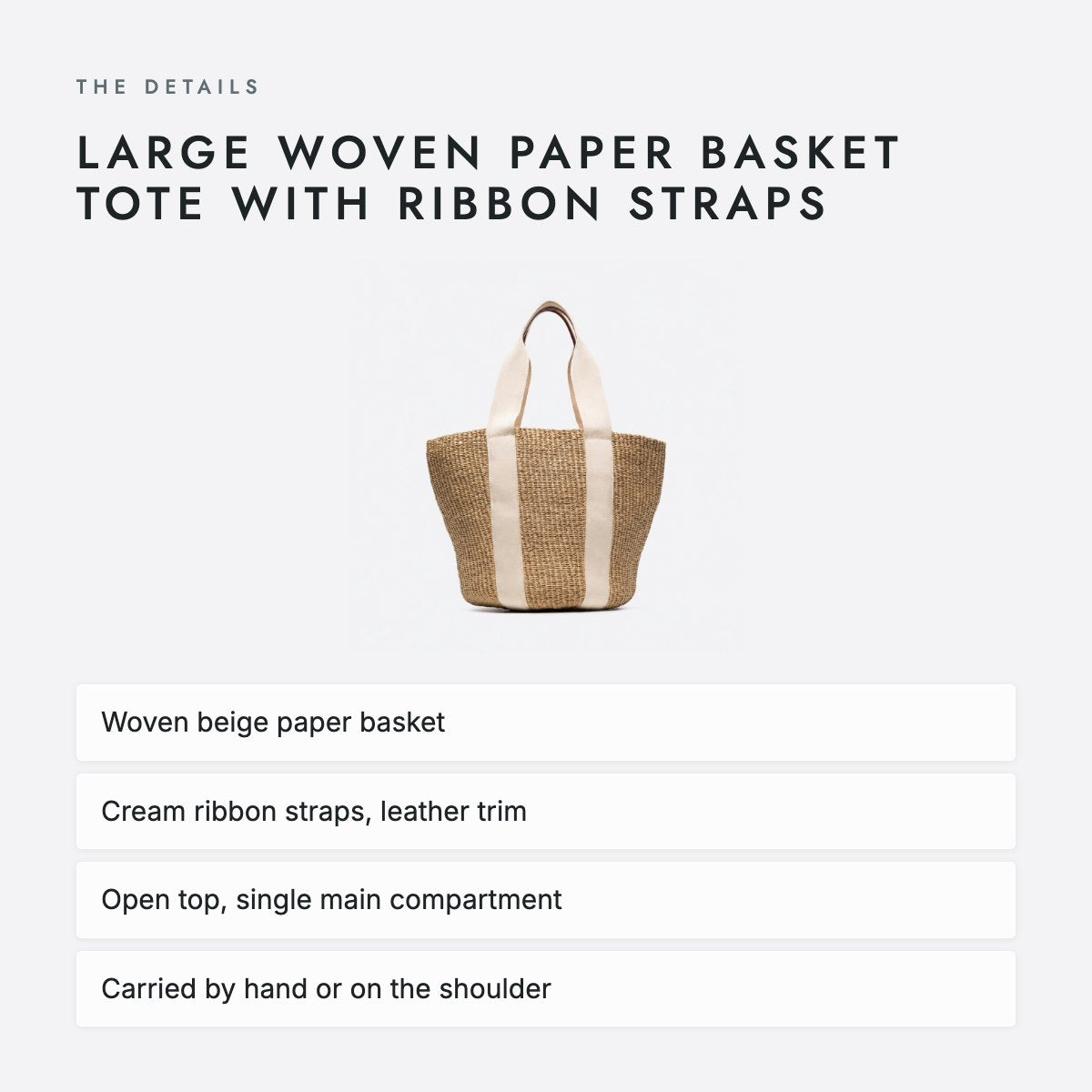Large Woven Paper Basket Tote with Ribbon Straps, photo 4
