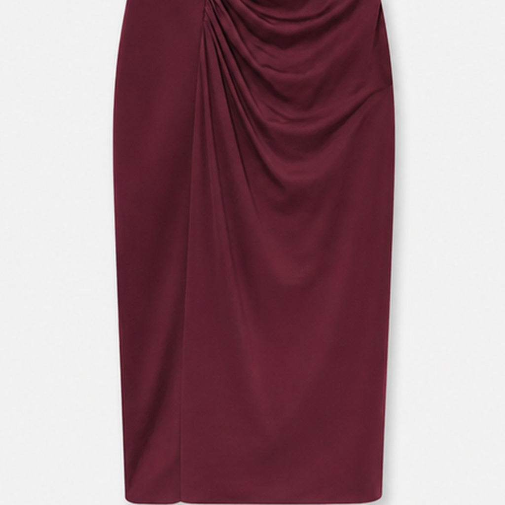 Dark Red Ruched Sleeveless Midi Dress, photo 3