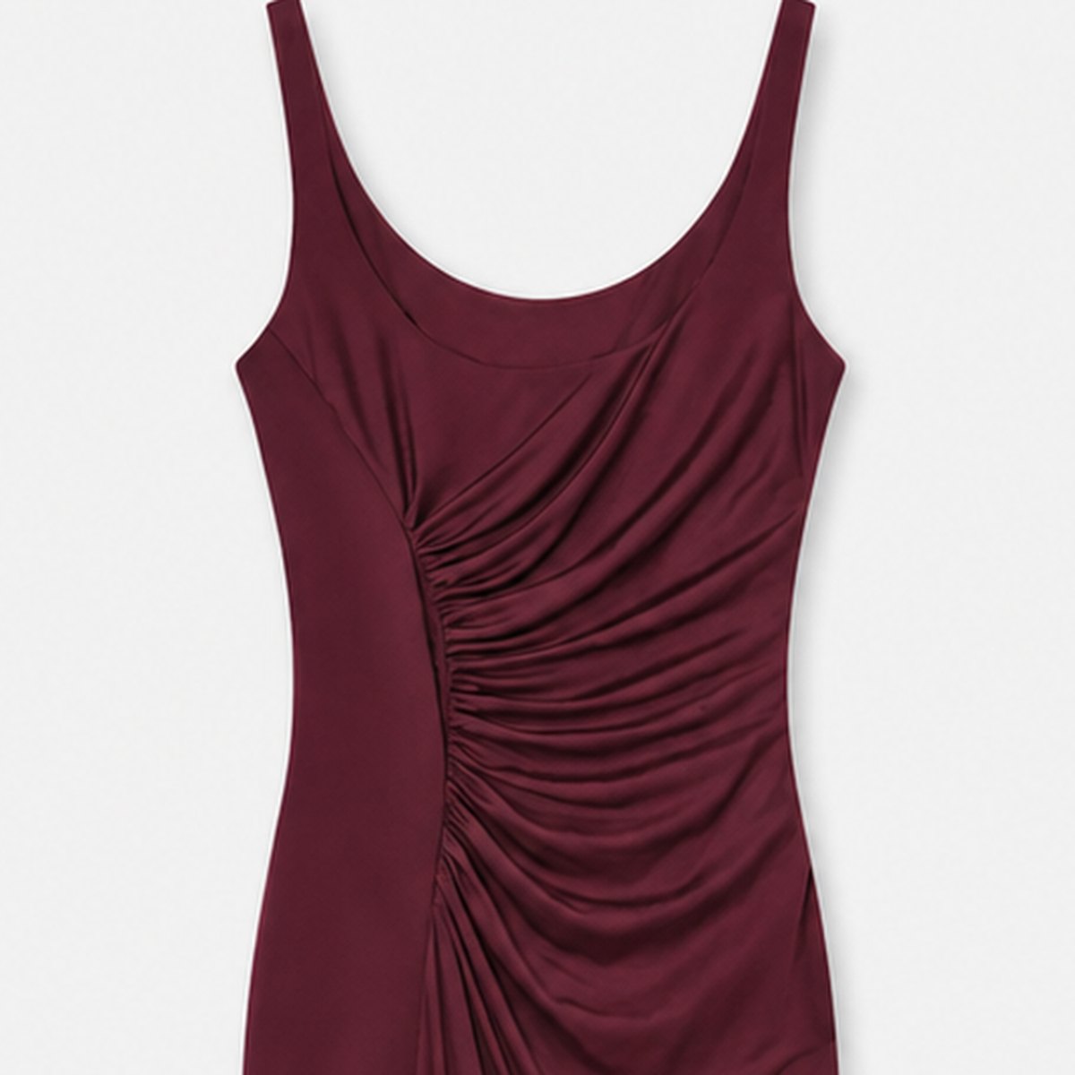 Dark Red Ruched Sleeveless Midi Dress, photo 2
