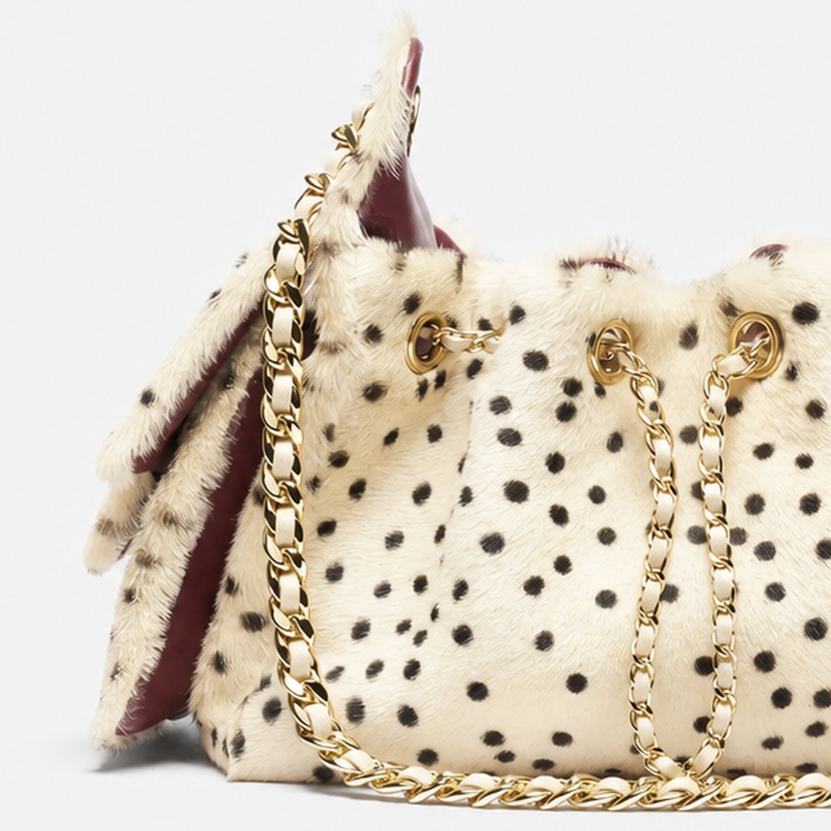 Light Beige and Black Spotted Lambskin Mini Drawstring Bag, photo 2