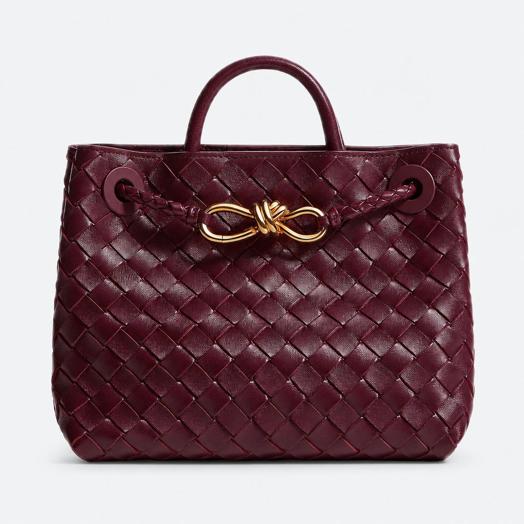 Burgundy Woven Leather Top-Handle Bag, photo 1