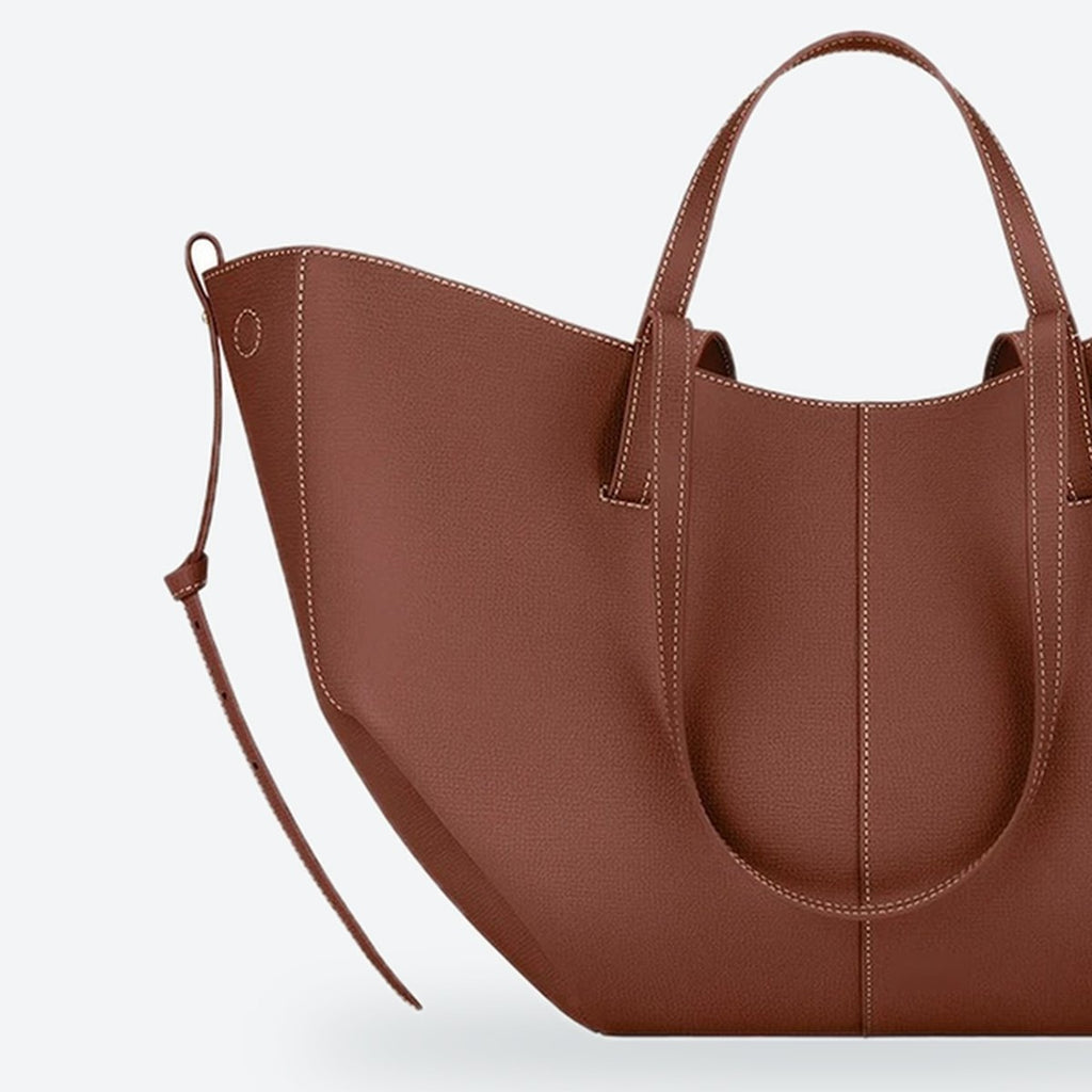 Large Cognac Textured Leather Tote, photo 2