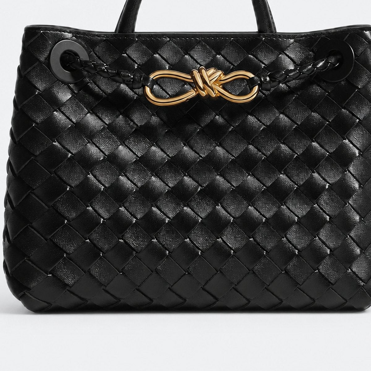 Black Woven Leather Top-Handle Bag, photo 3