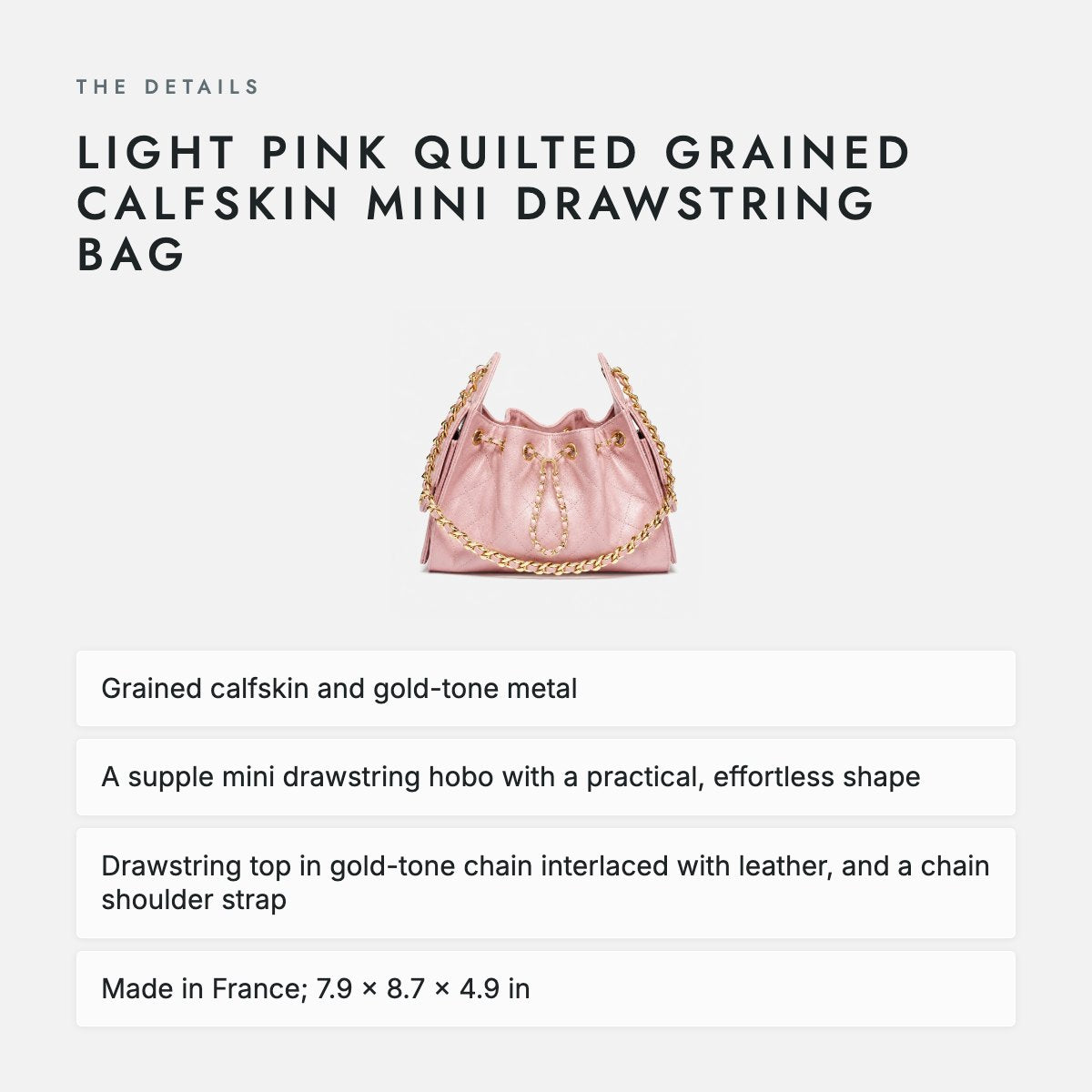 Light Pink Quilted Grained Calfskin Mini Drawstring Bag, photo 4