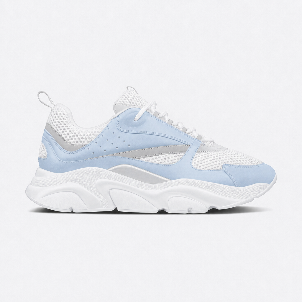 White / Blue sneaker, side view
