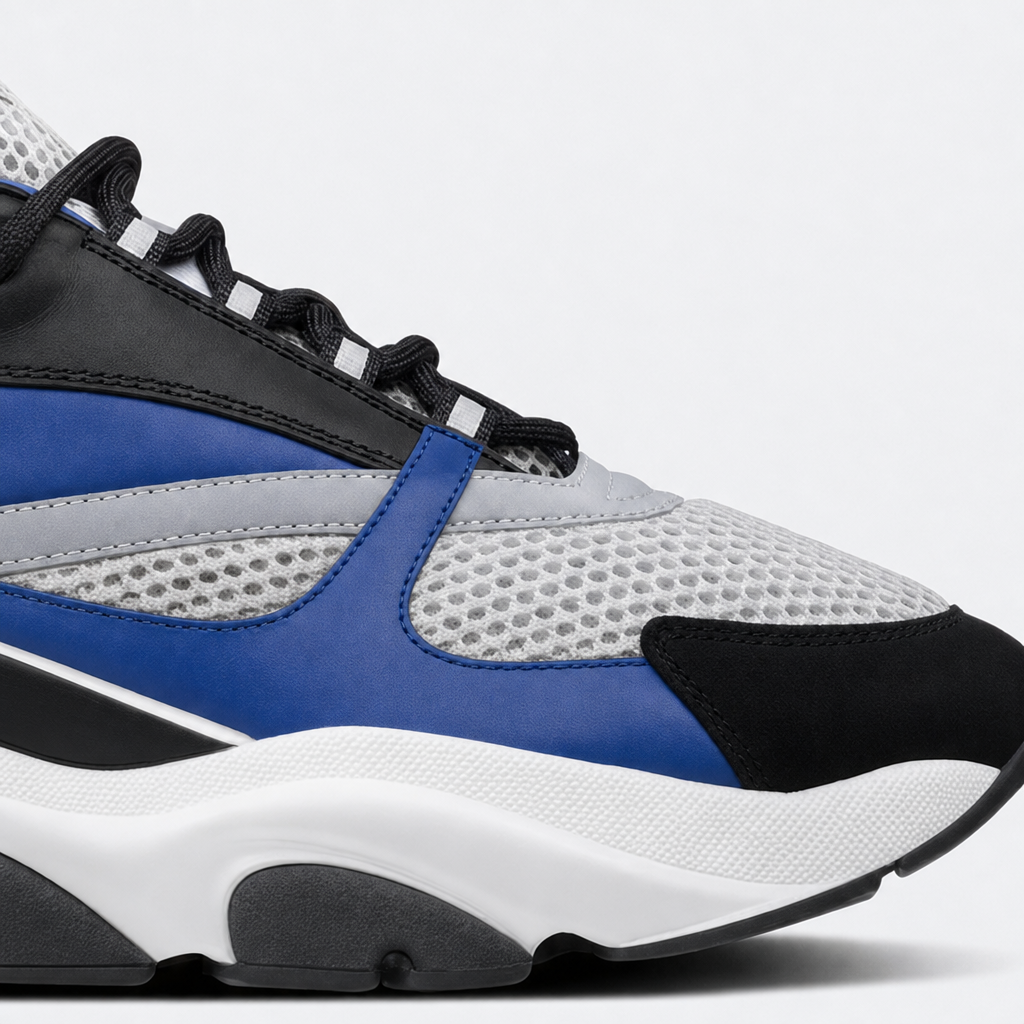Blue / Black / Grey sneaker, rear view